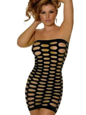 Sexy Lingerie Hot Pink Cut Out Net Tube Top Mini Dress Stripper Wear