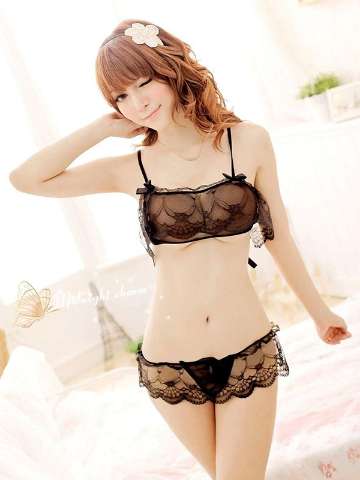 Adult Bikini Sexy Lace Cupless Bra Top Backless Panty Translucent Lingerie Set