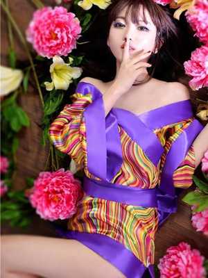 Women's Fashion New Rainbow Costumes Neon Colors Satin Geisha Kimono Costume Robe Pajama Sleepwear