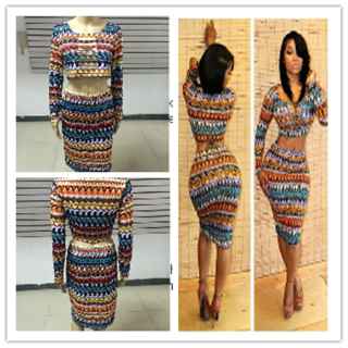 Sexy Nightclub Tight Round Neck Sleeveless Dress Women Summer Style Dress Long Sleeve Dress Set