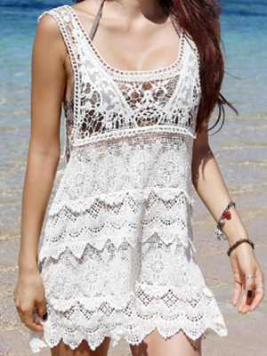 Summer Openwork V-neck Crochet Lace Vintage Blouse Wild Girl Beach Sun Shirt