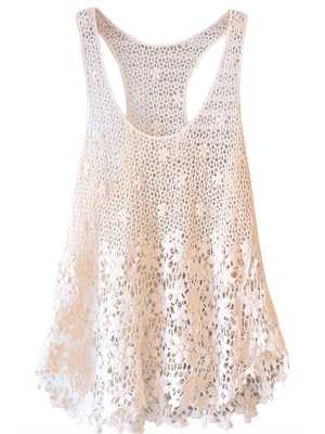 Women's Fashion Sexy Sleeveless Lace Tank top Pierced shirt Summer Dress Cover Ups