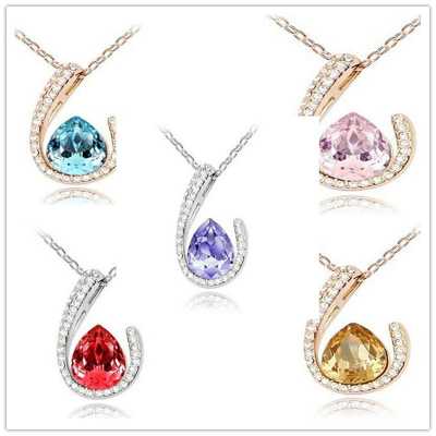 Women Fashion Jewelry Teardrop Crystal Rhinestone Pendant Necklace Chain Gift