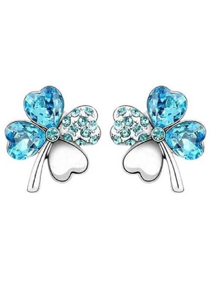 Womens Fashion Jewelry Four Leaf Clover Heart Shaped Crystal Drop Stud Earrings