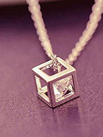 New Women Fashion Silver Gold Jewelry Magic Cube Square Shape Diamond Necklace Chain Gift