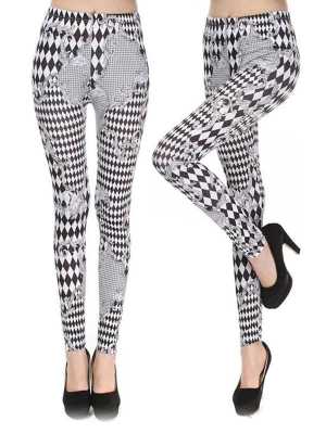 Trendy casual simple checkered  lady's cotton blend   slim fit leggings pants tights
