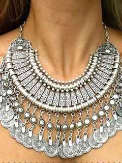 New Vintage Women's Coin Tassel Carved Alloy Chain Necklaces Retro Alloy Coin Tassel Necklaces