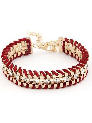 Retro Lady Alloy Metal Jewelry Braided Rope Diamond Crystal Bracelets & Bangles&Clasp