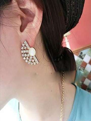 Sweet fan shape jewelry new designed ladies rhinestone earrings fashion sector stud earrings