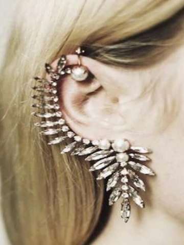 Gothic Crystal pearl set auger leaves ear stud earrings