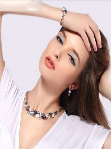 Light of high-grade alloy xinghai dazzle colour temperament opal dripping necklace alloy necklace earrings suit jewelry suit