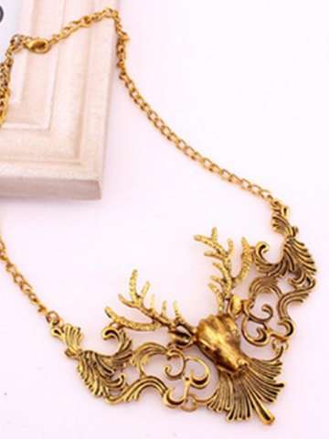 New Europe style exaggerated retro deer hollow metal necklace