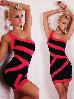 WOMENS CELEB One Shoulder Black  White STRIPE Mini DRESS CLUBWEAR