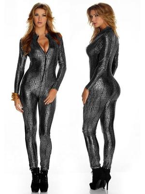 GOTHIC SNAKE SKIN Print Plaid Lycra BLACK Bodysuit Playsuit Catsuit