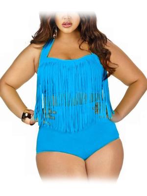 Women's New Plus Size High Waist Padded Bikini Set Fringe Swimwear