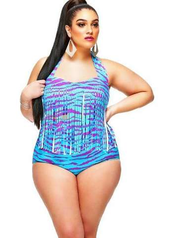 Women Fshion Sexy Plus Size  strappy  blue and white stipped Swimsuit bikini set