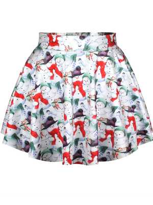 2014 Autumn Casual Skirts Cute Christmas Print Short Skirt Saia Women's Pleated Skirts