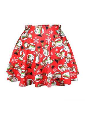 2014 Autumn Cute Skirts women Pleated Skirts Christmas Print Short Clothing