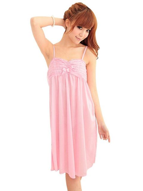 Fashion Women New Sexy Pink Satin Nightdress Lingerie Lace Pajamas Nightwear Sleepwear