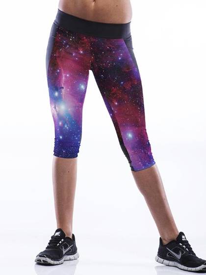 Women 3D Digital Galaxy Stretch Cotton  Knee Length Capri Sport Leggings Tights Shapewear