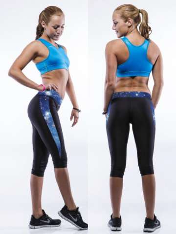 Galaxy Paneled Stretch Knee Length Capri Sport Leggings Shapewear Tights