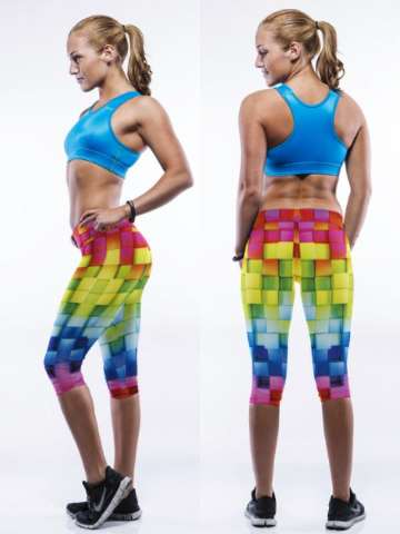 Multicolor Block Stretch Cotton  Knee Length Capri Sport Leggings Tights Shapewear