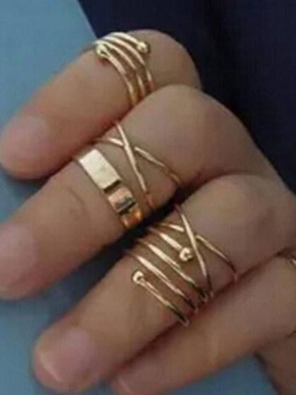 Women's Punk Style Simple Style Gold Plated Joint Ring Size Adjustable Rings Set