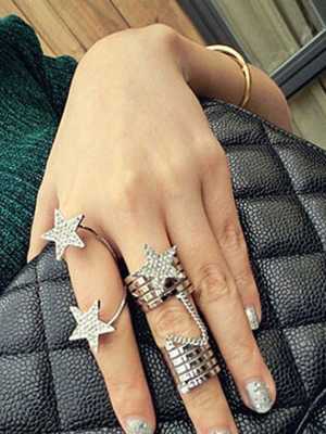 Women's Gold & Silver Plated Simple Style Star Pattern Diamond 2 Color Rings Chain