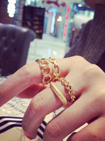 4 Pcs 14K Gold Plated Diamond Punk Style Size Adjustable Rings Set Nice Gifts