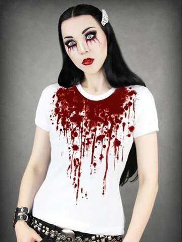 Quality Bloody Splatter Vampire Victim White Gothic Punk Print Women T-shirt Top