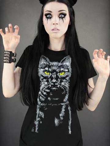 Rockability Digital Print Zombie beauty Gothic Punk T-shirt Top Women Halloween