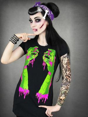 Rockability Digital Print Zombie beauty Gothic Punk T-shirt Top Women Blouses