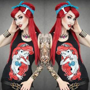 Europe and America Mermaid cartoon 3D printed roupas femininas blusas crop top