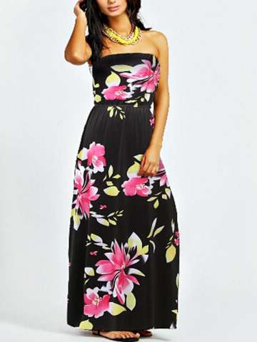 Summer Fashion Women Floral Strapless Casual Maxi Vintage Dress vest dress Beach Dress