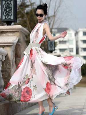 New Summer Fashion Girl sleeveless Chiffon Maxi Dress Vest Dress Beach Dress
