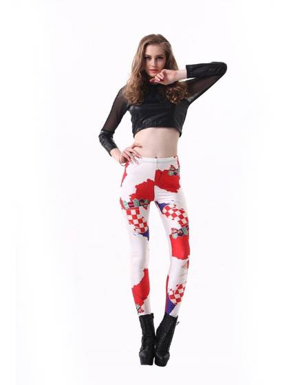 WOMEN'S FASHION World Cup Cheer Leader Croatia Flag Pants Digital Print Leggings-free size