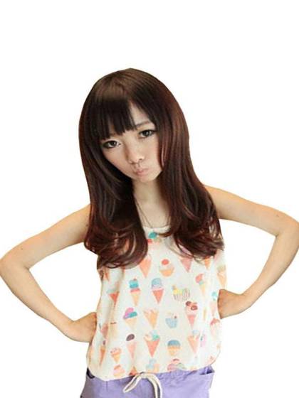 Girl's Fashion Summer Round Collar Cartoon Printed Chiffon Vset Tops Bottoming Shirt Undershirt