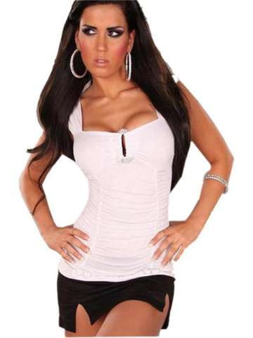 Women's Sexy Skinny Studded Vest Slim Fit Club Waistcoat Low Cut Tops Shirts