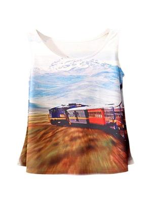 Girl's Graphic Printed Chiffon Floral Vest Sleeveless Loose T-shirts Round Neck Tank Top