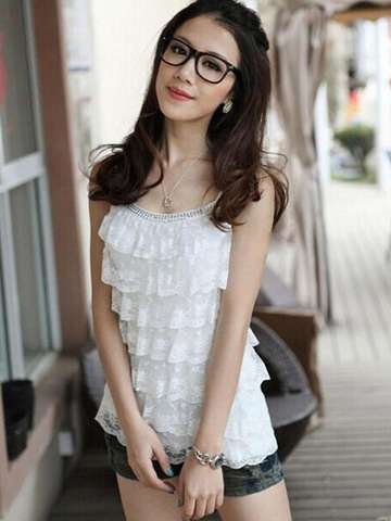 Women Summer Loose Casual Lace Sleeveless Vest Shirt Ruffle Tops Blouse Top