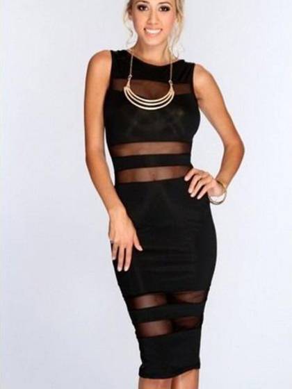 Sexy Club Strappy Mesh Inset Bandage Bodycon Long Dress