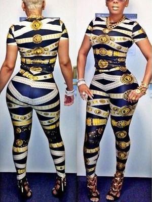 Sexy Night Club Queen Print Short sleeves Bandage Bodysuit Playsuit Jumpsuit Romper Bodycon