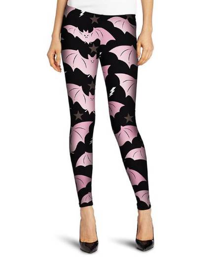 Women's Slim Fit pink bat Digital Print High Waist Leggings Pencil Pants