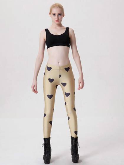 Women Fashion Golden heart Print Skinny Leggings Pants Stretchable