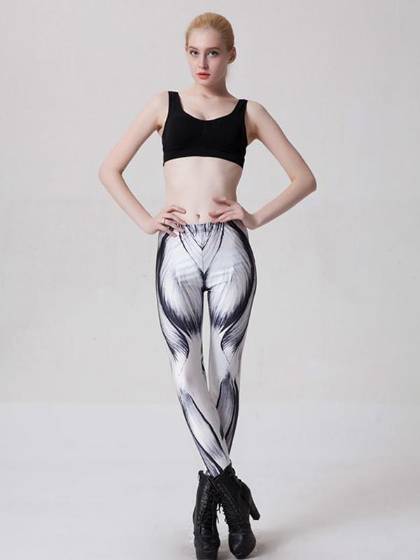 Women Fashion 3D Muscle Print Skinny Leggings Pants Stretchable