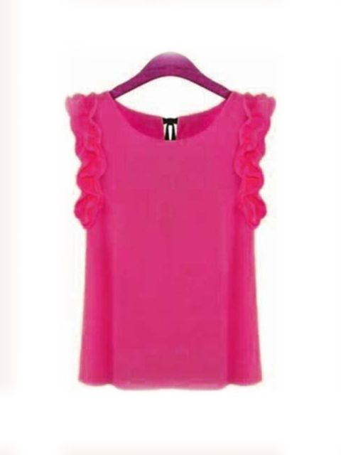 Women's Round Neck Lotus Leaf Lace Bow Chiffon Shirt Pullover Lacing Bow