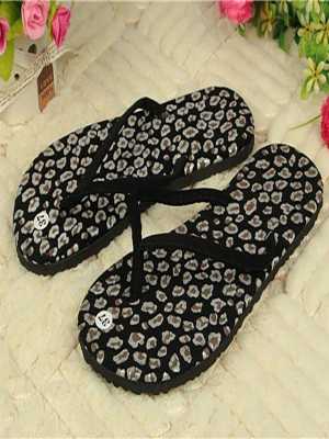 Casual Women's Black Leopard Flat Sandal Beach Shoes Slippers Flip Flops