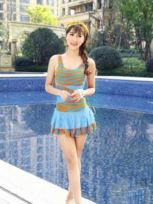 Women Bikini Swimwear Stripe Print One Piece Swimsuit Spa Shorts Bathing Set