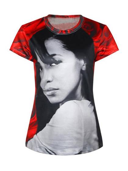 Women's 3D Rose Beauty Digital Printing Short Sleeve Crewneck T-Shirt Shirts Tee (Red) T-shirt