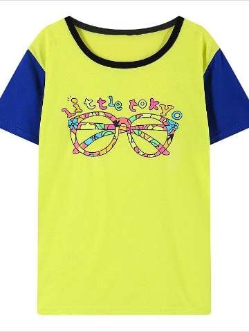 Fashion Harajuku Style Candy-Color Glasses Printed Round Neck Short Sleeve T-Shirts(Yellow,one size )